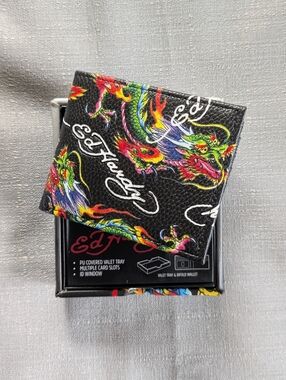 Ed Hardy Dragon Tattoo Print Faux Leather Wallet NEW!